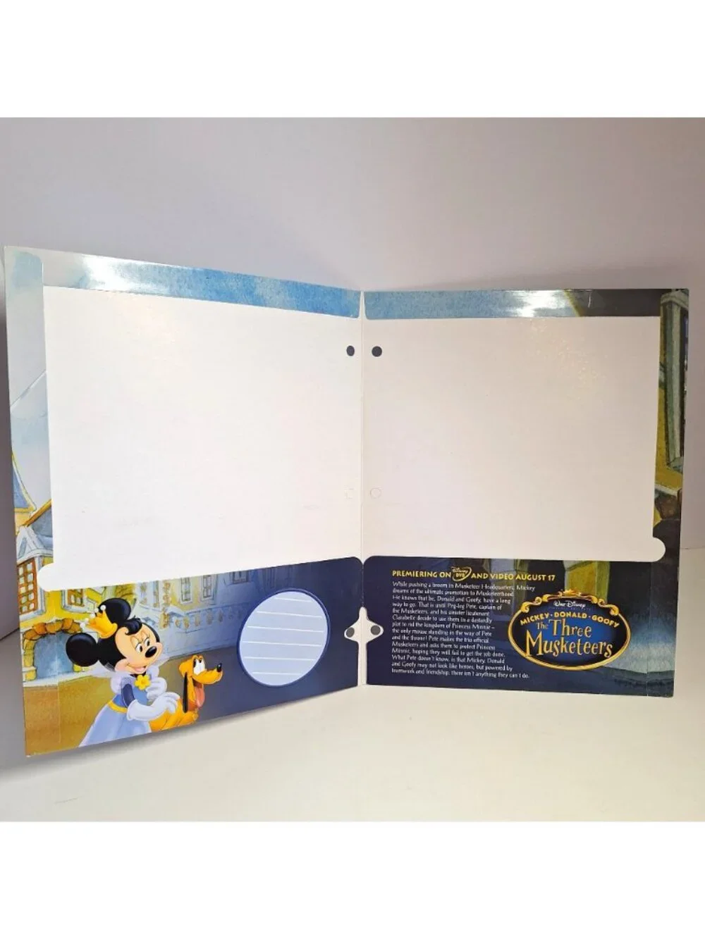 Three Musketeers Pocket Folder Disney Mickey Donald Goofy 3 Hole Vintage
